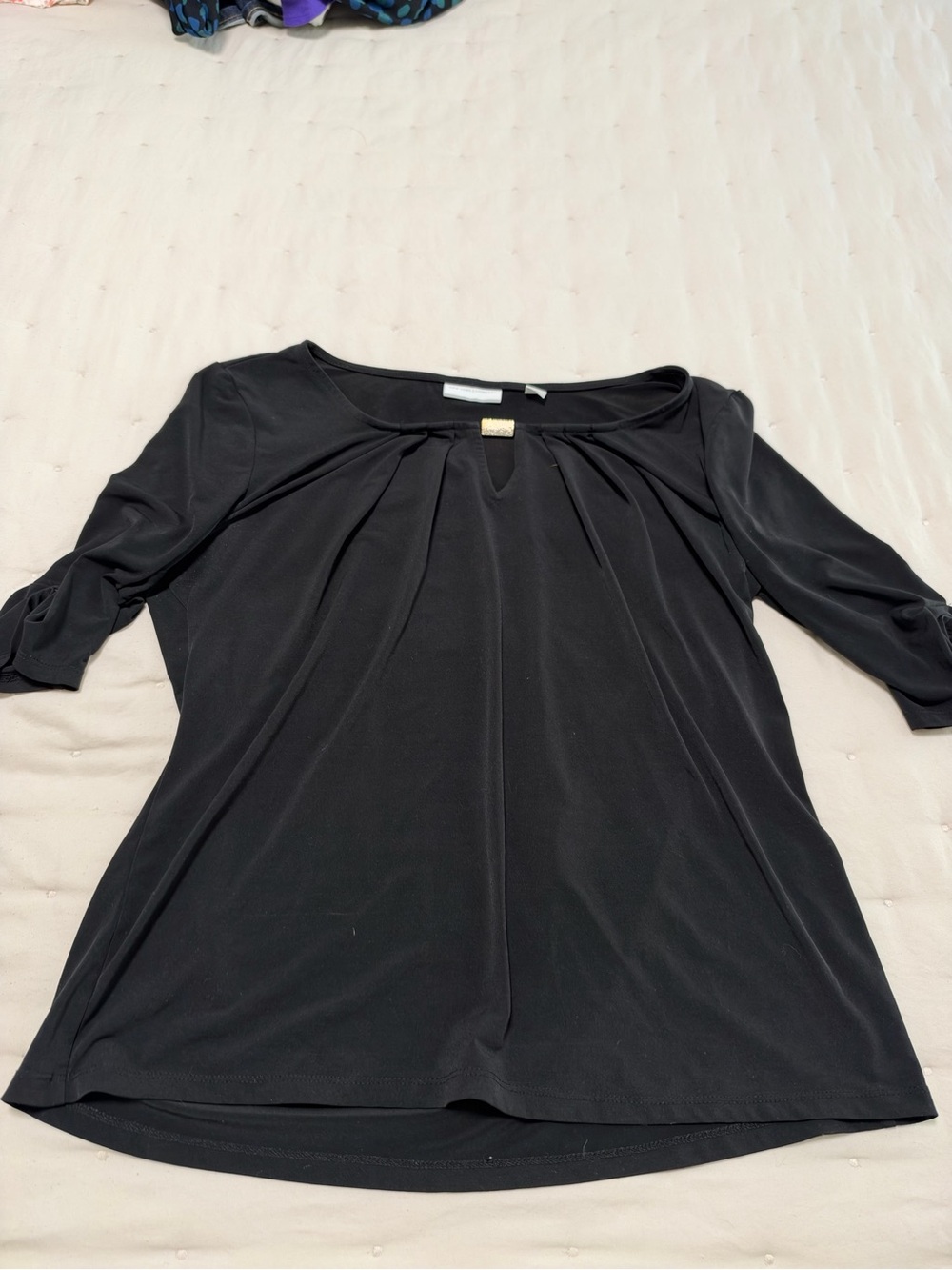 New York & Company Black Pleated Scoop-Neck Tunic